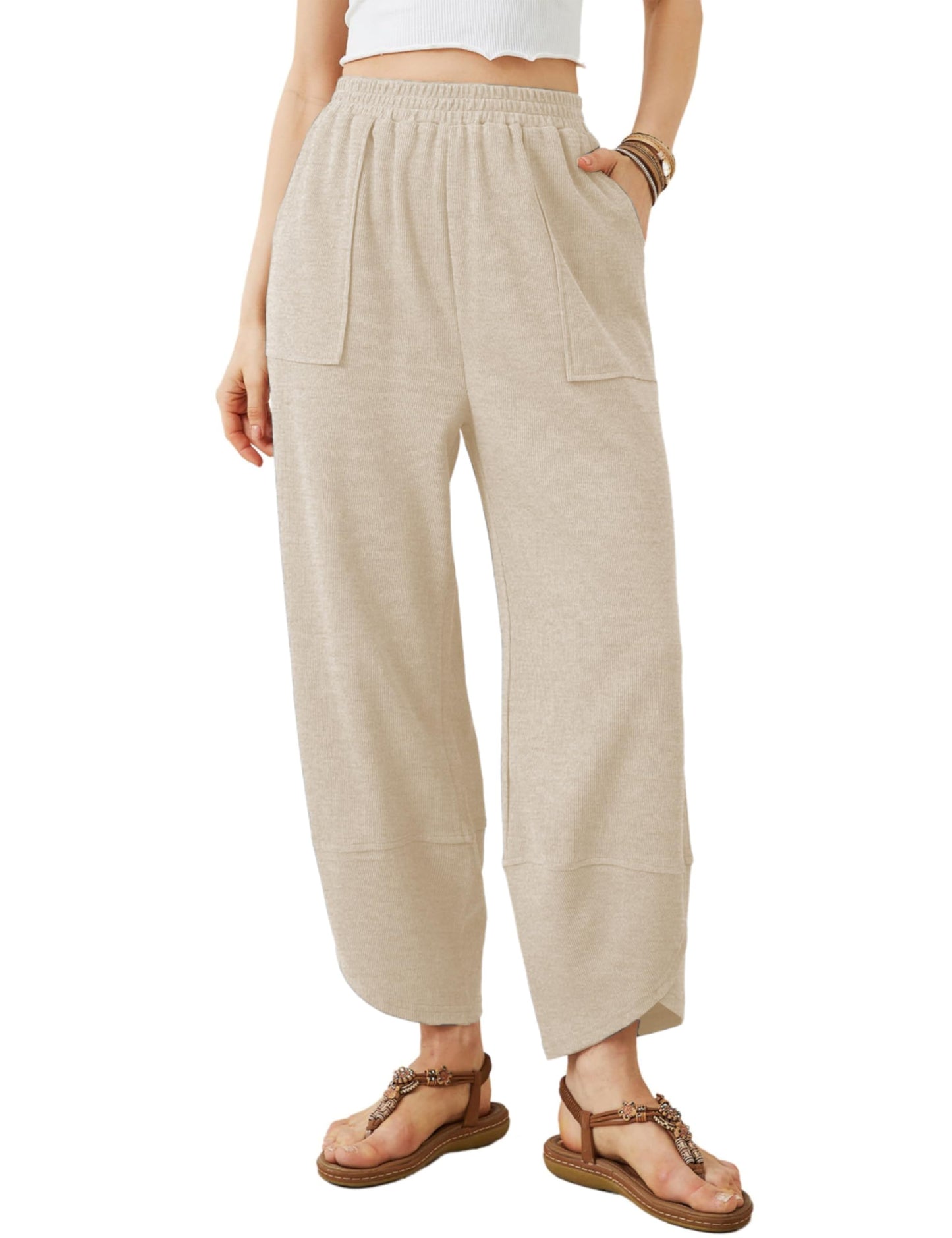 ⏰Hot Sale-Womens Elastic Waisted Loose Palazzo Harem Pants with Pockets