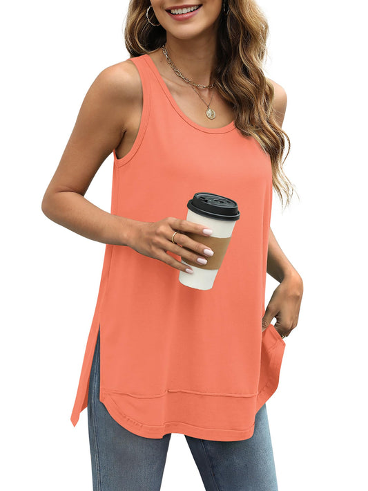 Women Scoop Neck Summer Side Split Sleeveless Shirts
