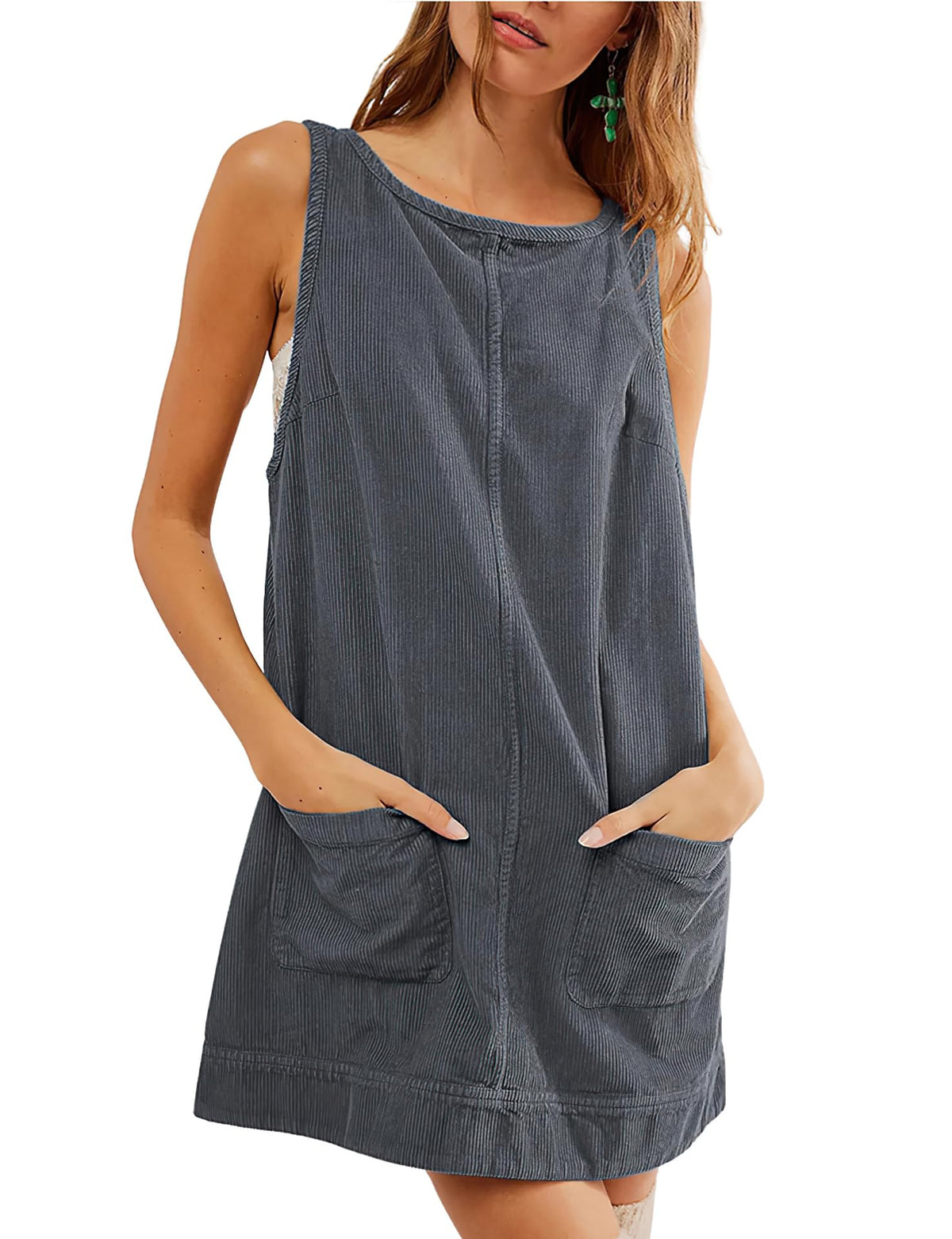 ⏰Hot Sale-Women's Round Neck Corduroy Overall Dress