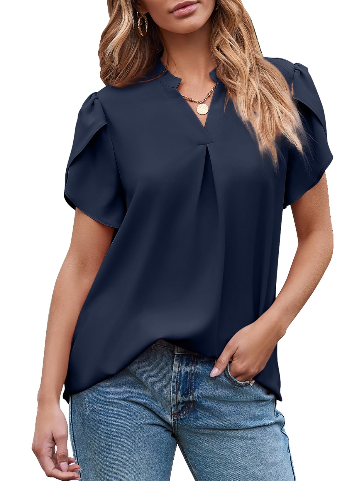 ✨Women's Dressy Casual V Neck Cute Loose Petal Short Sleeve T-Shirts