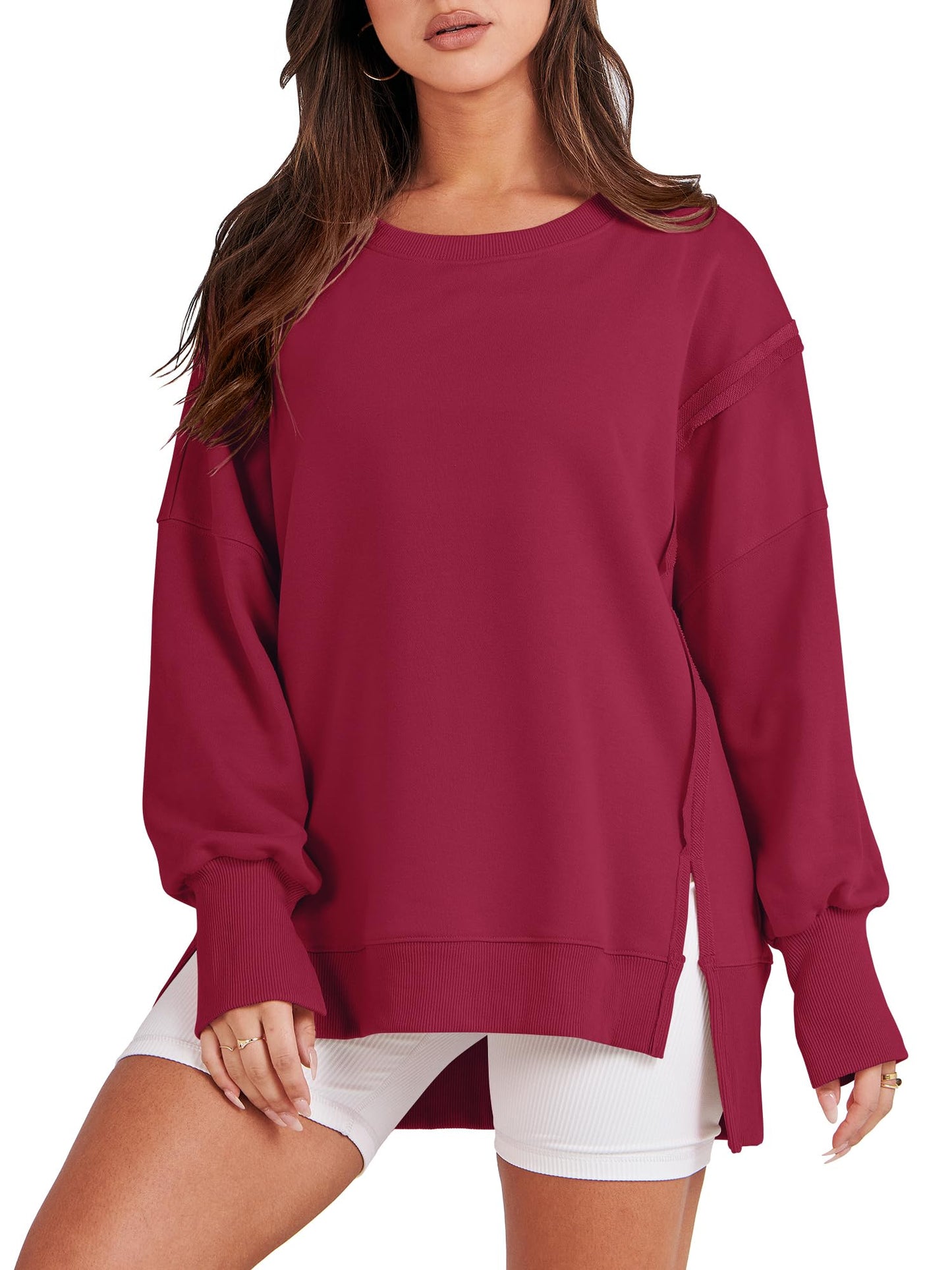 ✨ Women's Oversized Crew Neck Sweatshirt Slit Pullover