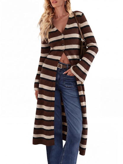 Women's V Neck Bell Sleeve Maxi Knit Cardigan