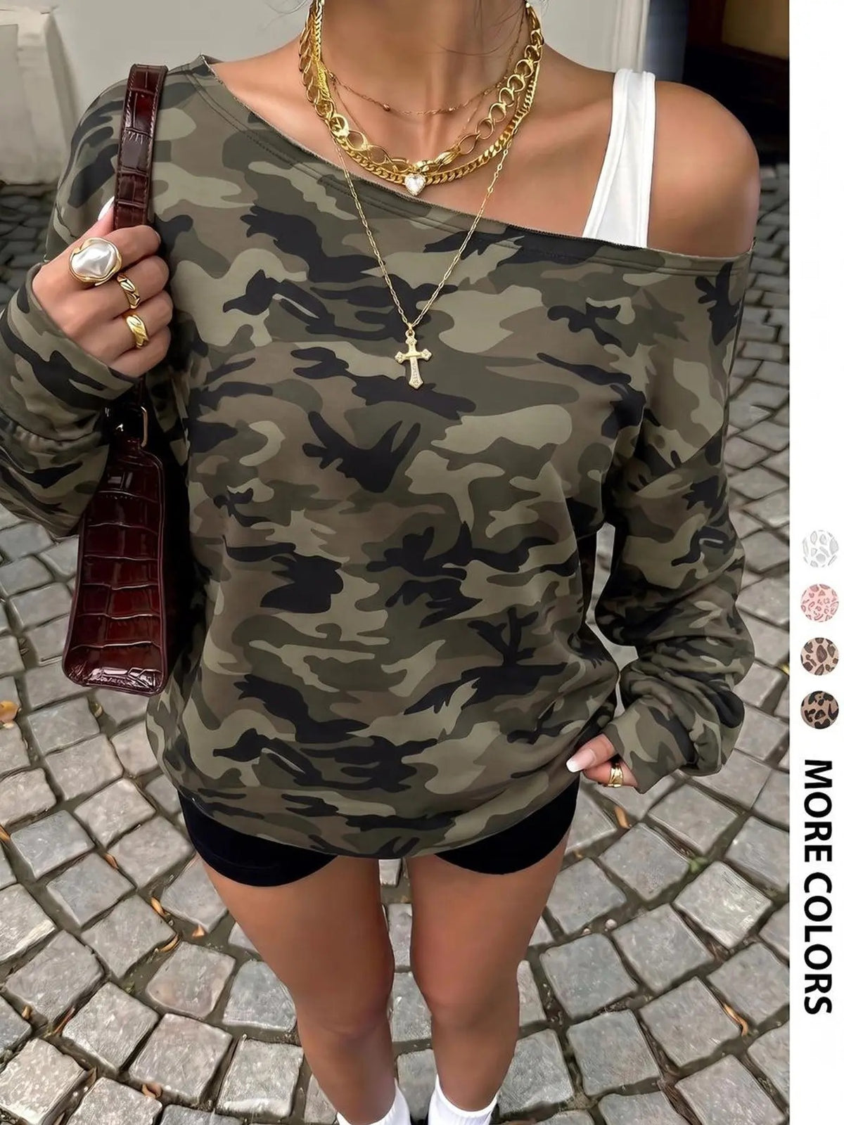 Women Off‑Shoulder Oversized Long Sleeve Sweatshirt