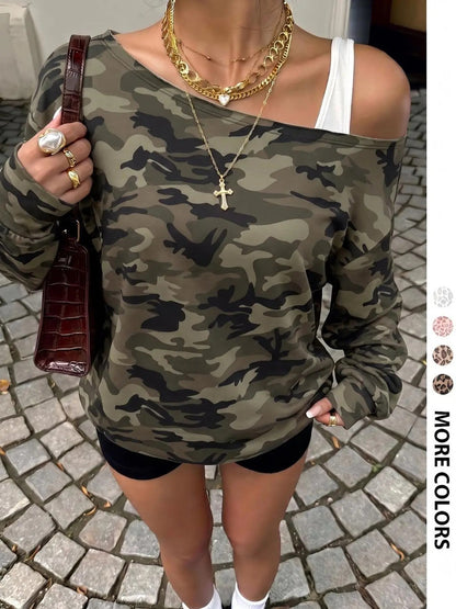Women Off‑Shoulder Oversized Long Sleeve Sweatshirt