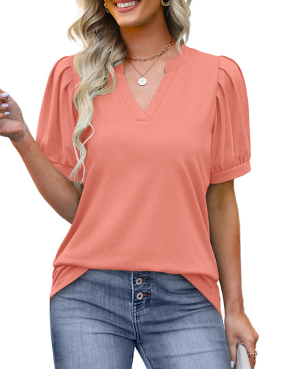 ✨Women's Pleated Puff Sleeve V Neck Tunic Tops