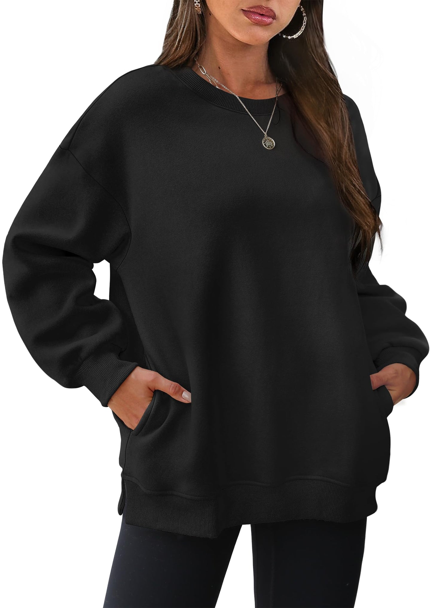 ⏰Hot Sale-Women's Oversized Crew Neck Fleece Sweatshirt with Pockets