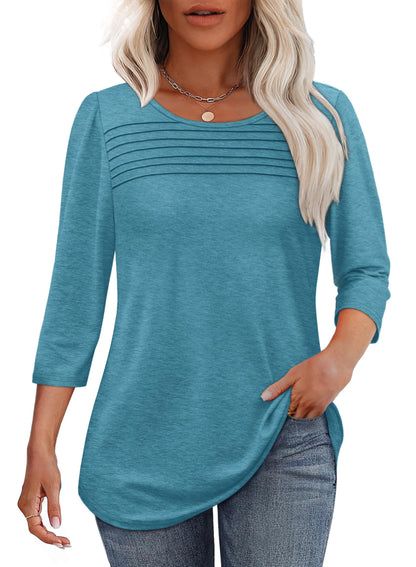 ✨ Women's 3/4 Length Sleeve Top Pleated Front T-Shirt