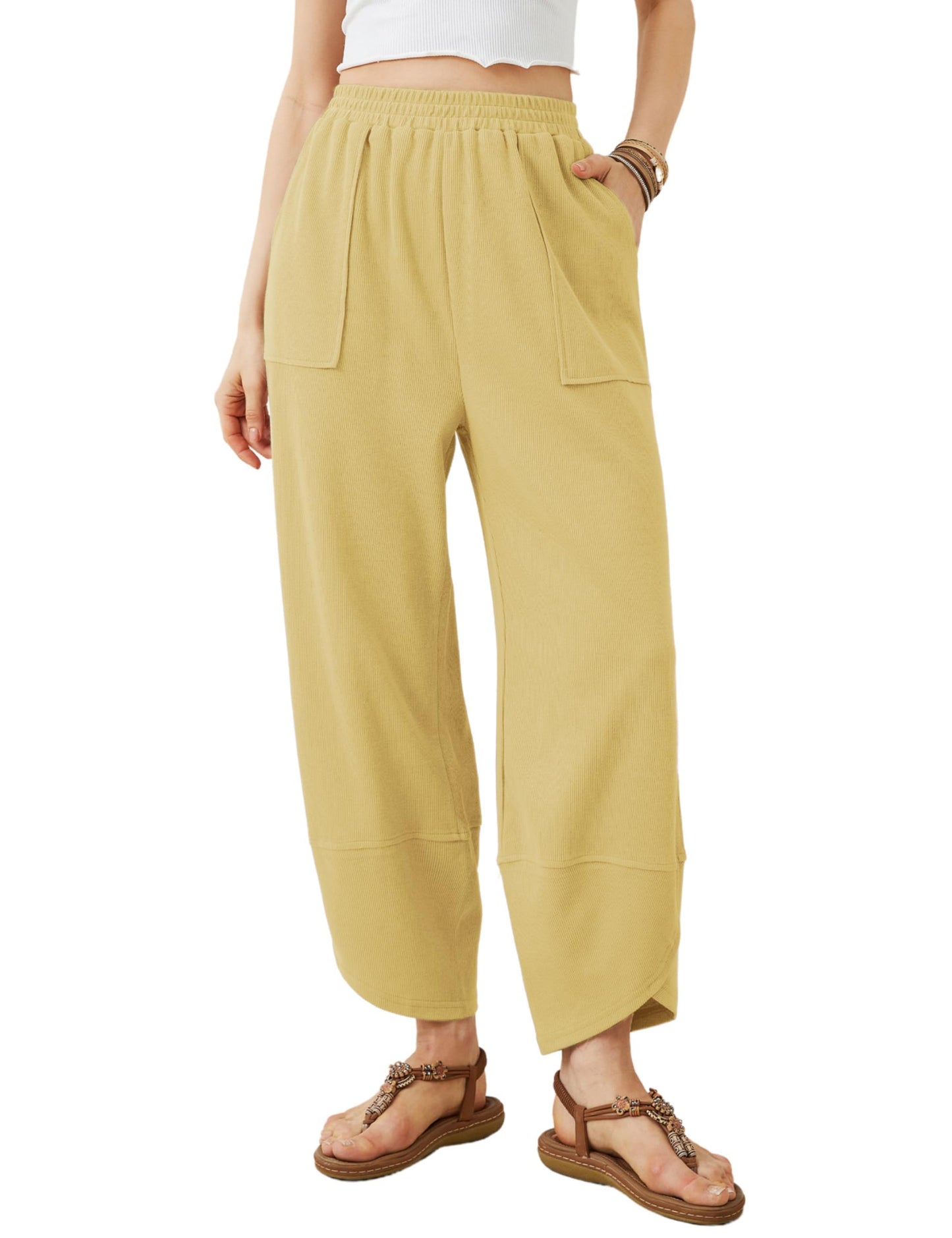 ⏰Hot Sale-Womens Elastic Waisted Loose Palazzo Harem Pants with Pockets