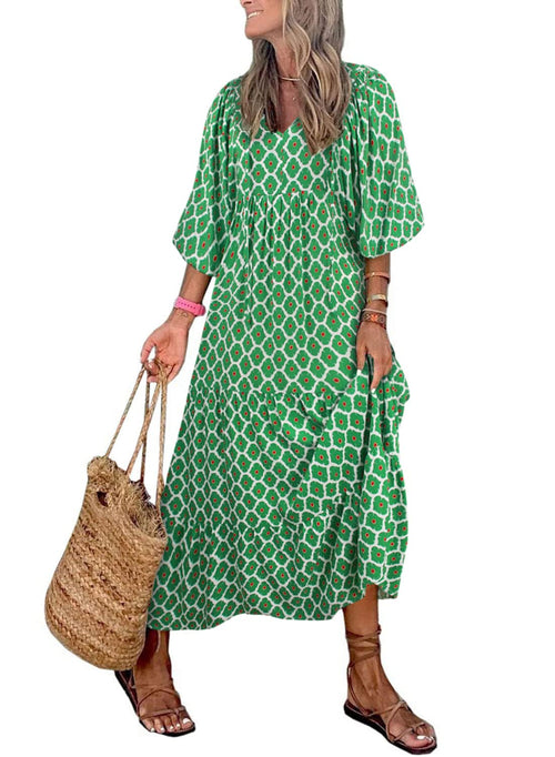 ✨Women's Puff Sleeve Floral Boho Maxi Dress