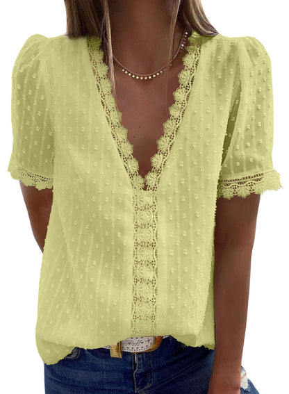 ✨Hot Sale-Women's V Neck Lace Crochet Tunic Tops Flowy Casual Shirts