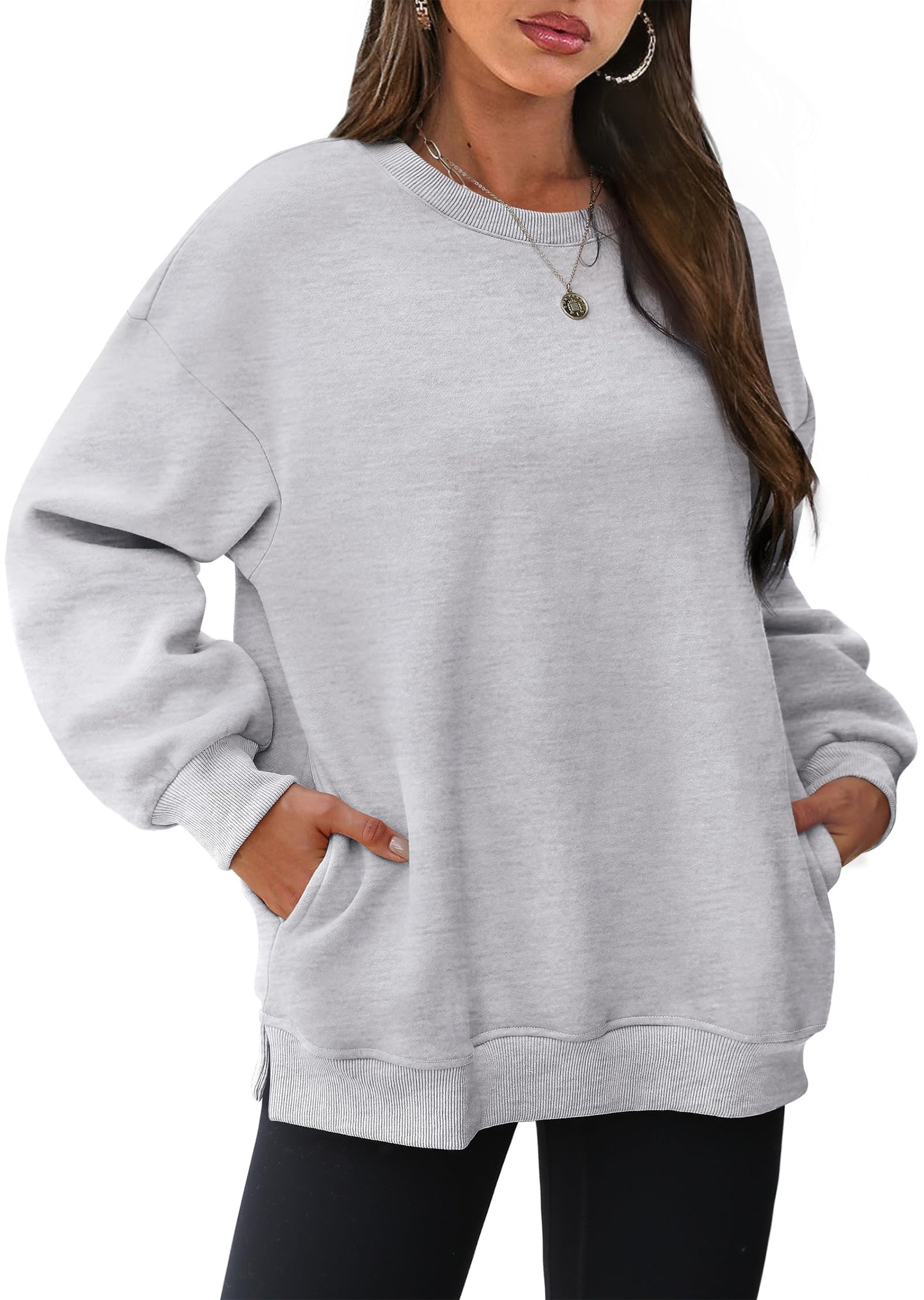 ⏰Hot Sale-Women's Oversized Crew Neck Fleece Sweatshirt with Pockets