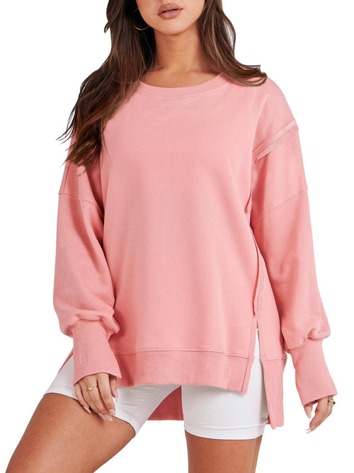 ✨ Women's Oversized Crew Neck Sweatshirt Slit Pullover