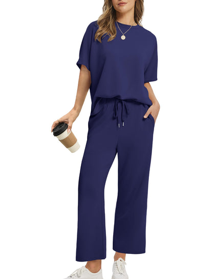 ⏰Hot Sale-Women Oversized Tshirt and Wide Leg Crop Pants 2 Piece Sets