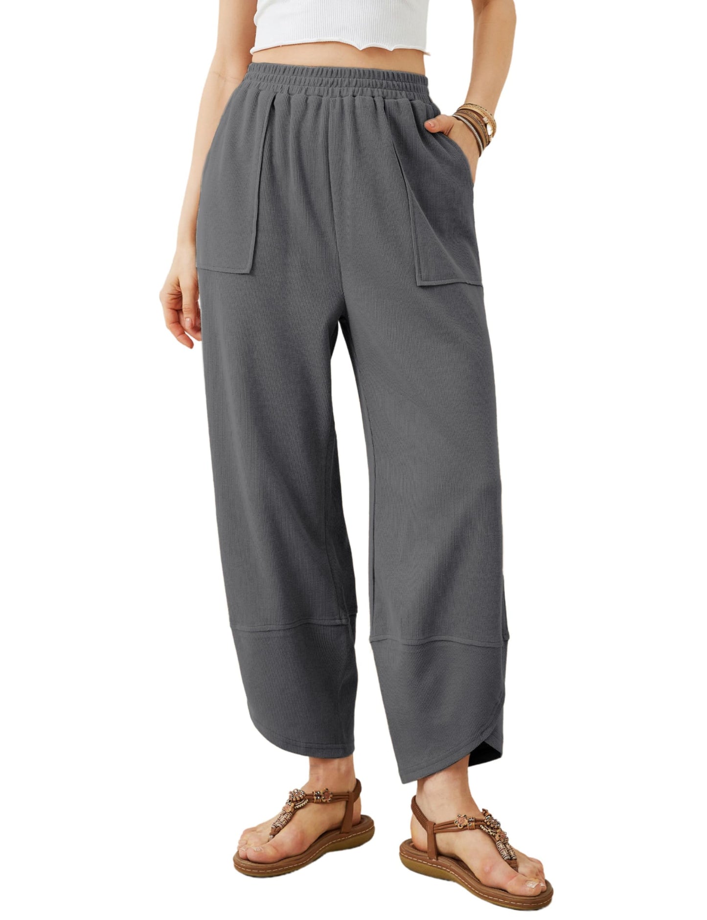 ⏰Hot Sale-Womens Elastic Waisted Loose Palazzo Harem Pants with Pockets