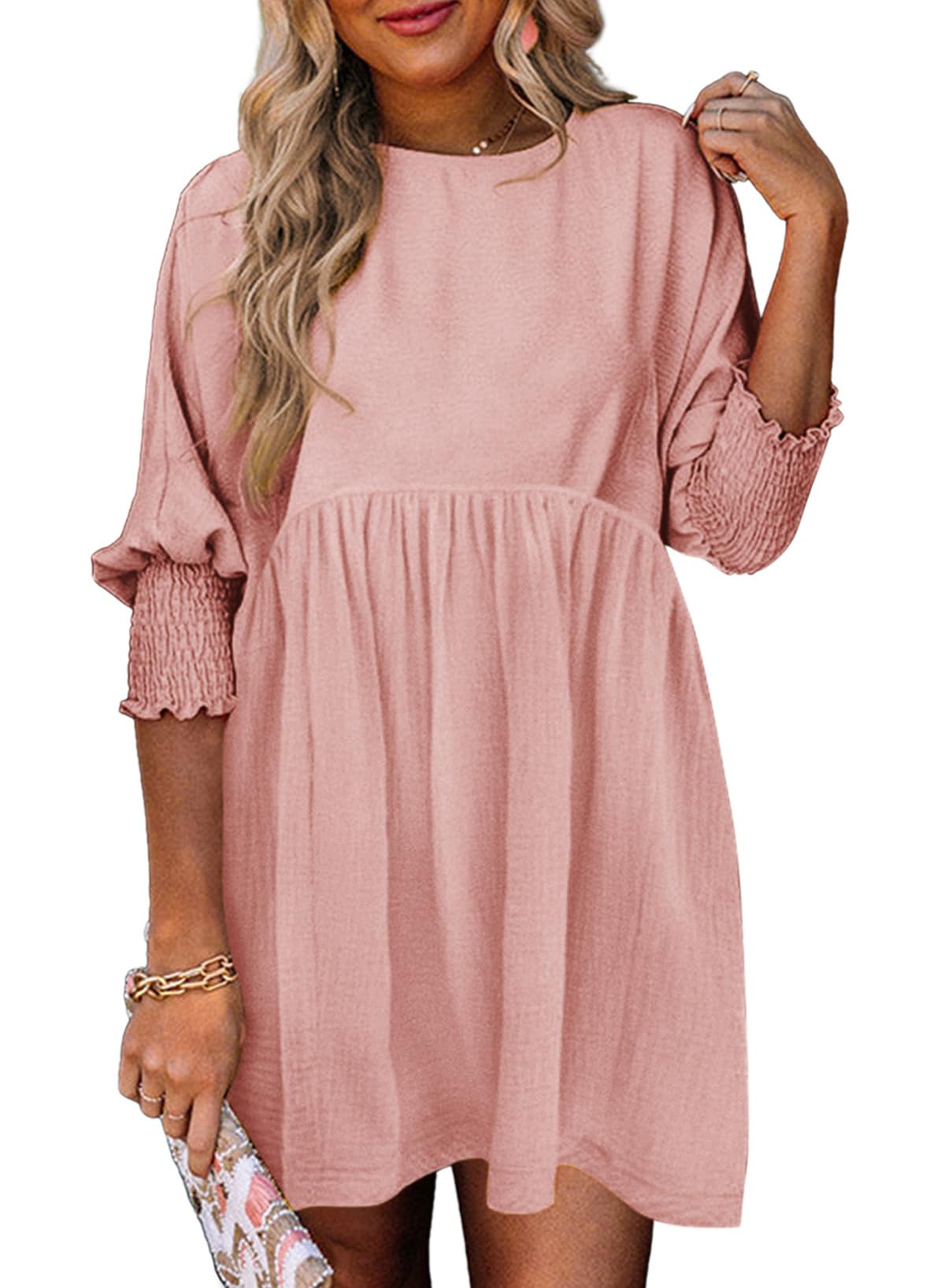 ✨2025 New Women's Casual Short Sleeve Crew Neck Flowy Swing Tunic Dress