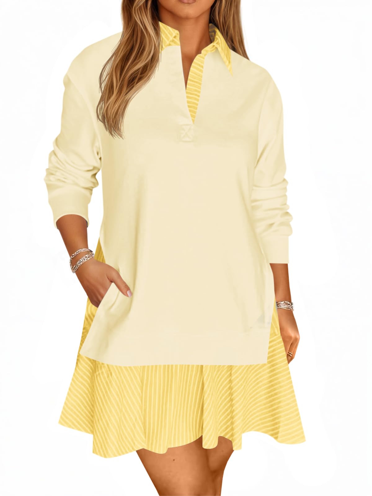 Limited time sale🔥Women's Oversized Collared V Neck Patchwork Sweatshirt Dress