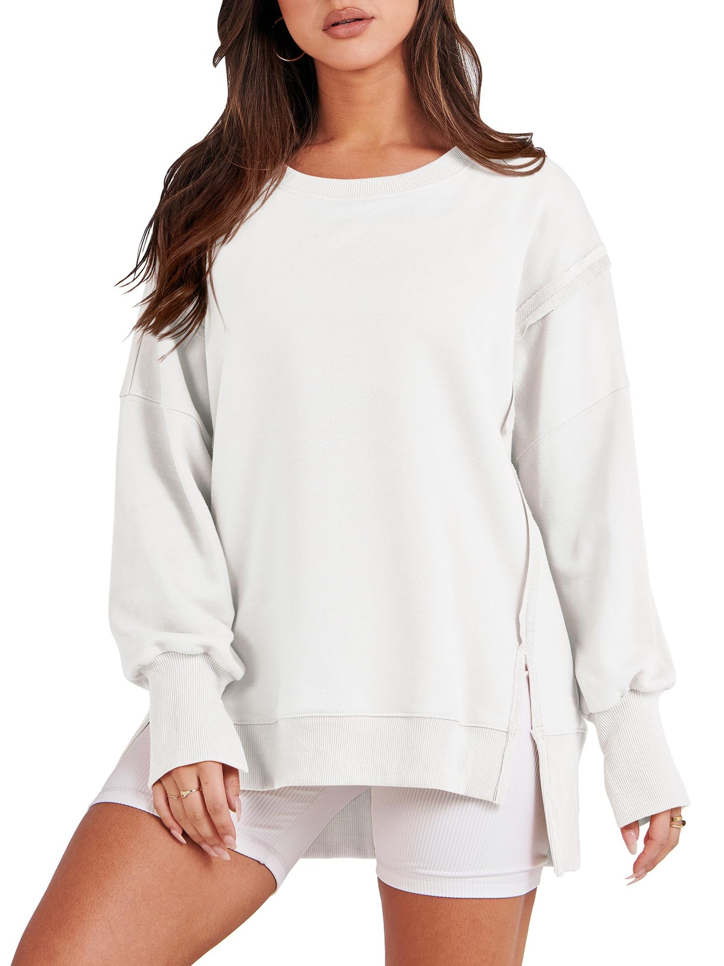 ✨ Women's Oversized Crew Neck Sweatshirt Slit Pullover