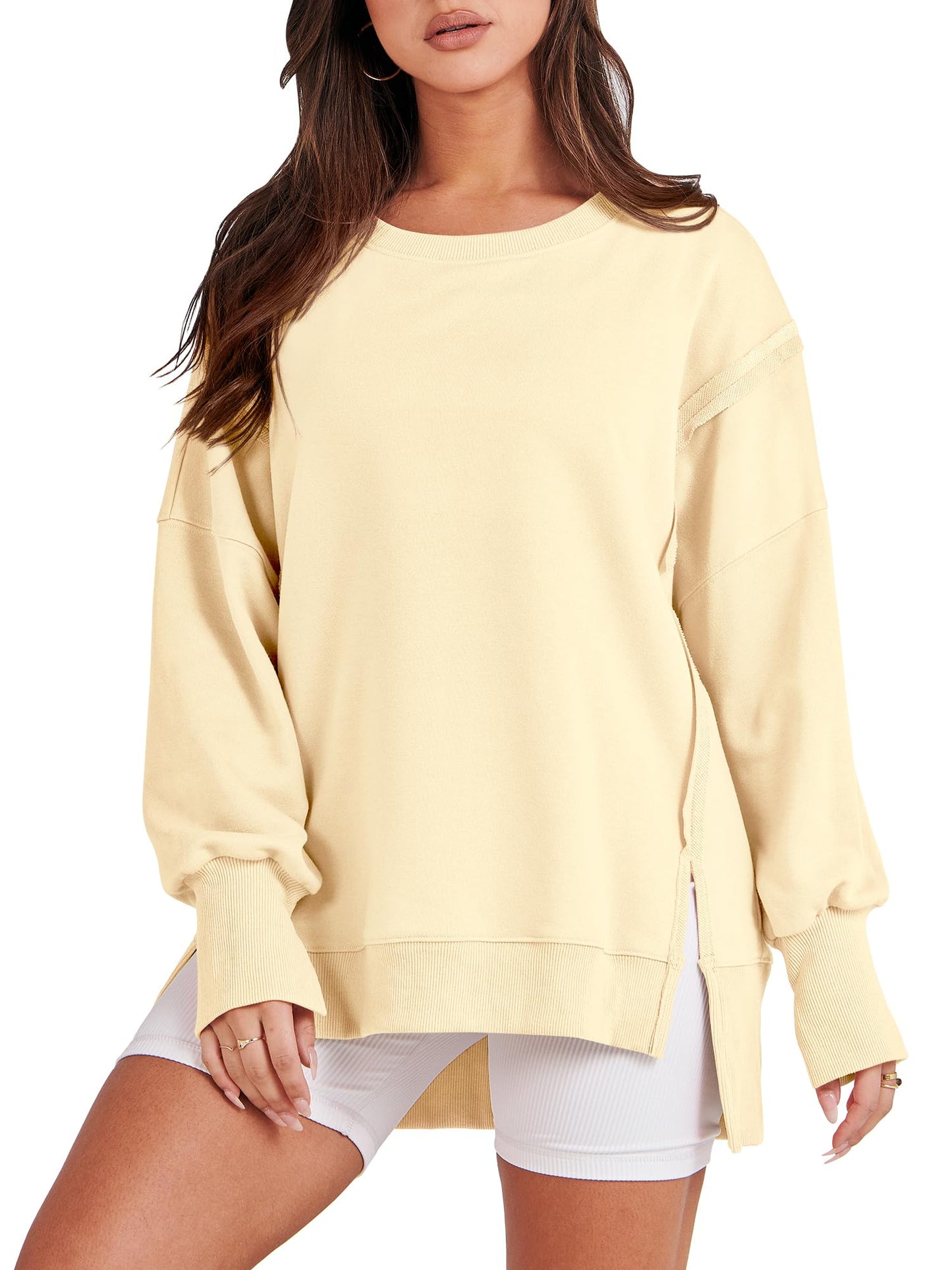 ✨ Women's Oversized Crew Neck Sweatshirt Slit Pullover