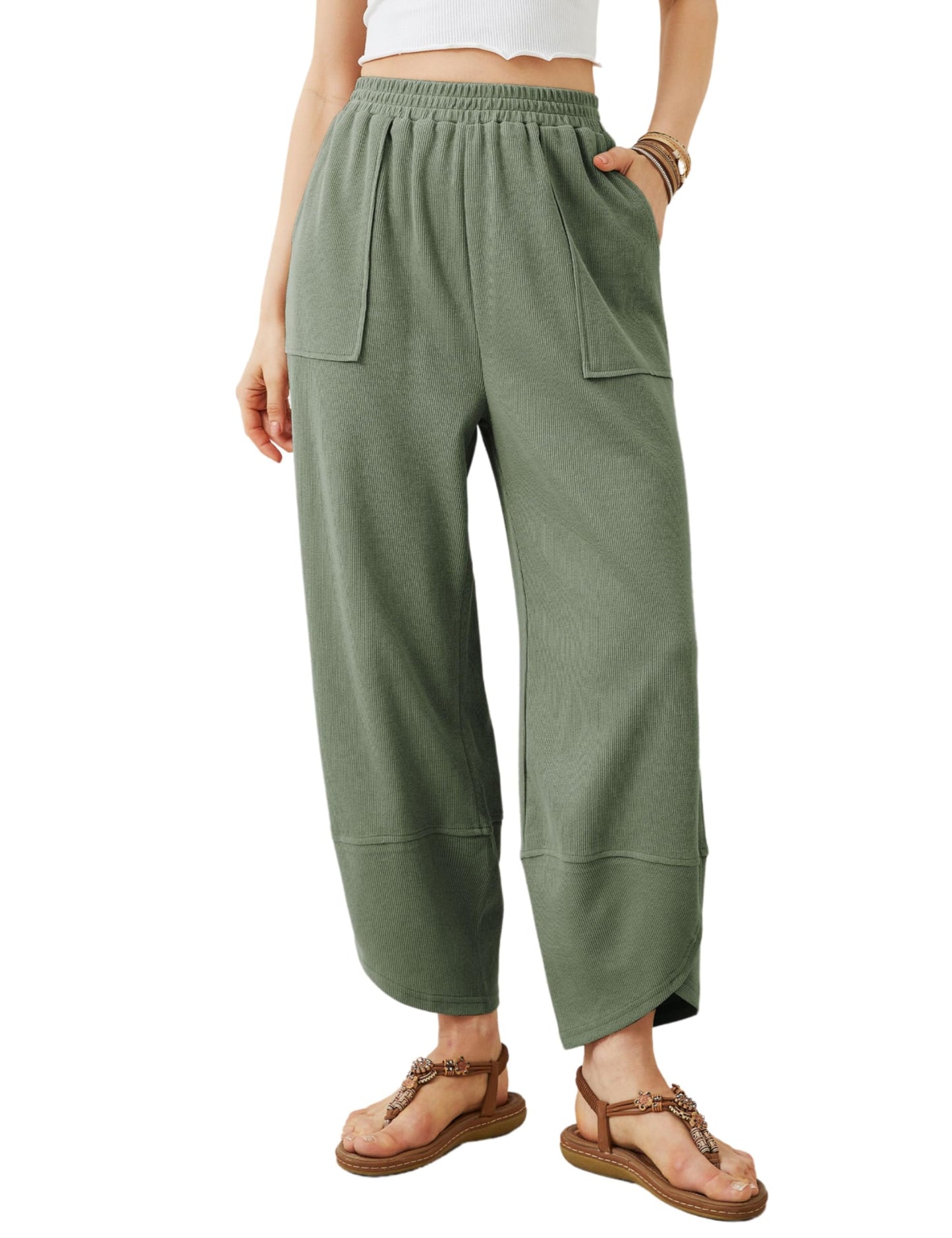 ⏰Hot Sale-Womens Elastic Waisted Loose Palazzo Harem Pants with Pockets