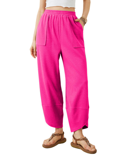 ⏰Hot Sale-Womens Elastic Waisted Loose Palazzo Harem Pants with Pockets