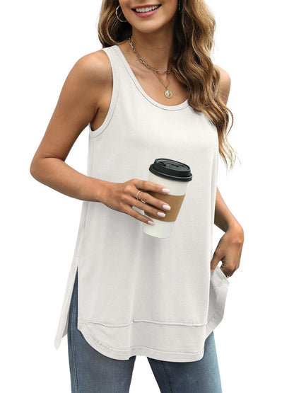 Women Scoop Neck Summer Side Split Sleeveless Shirts