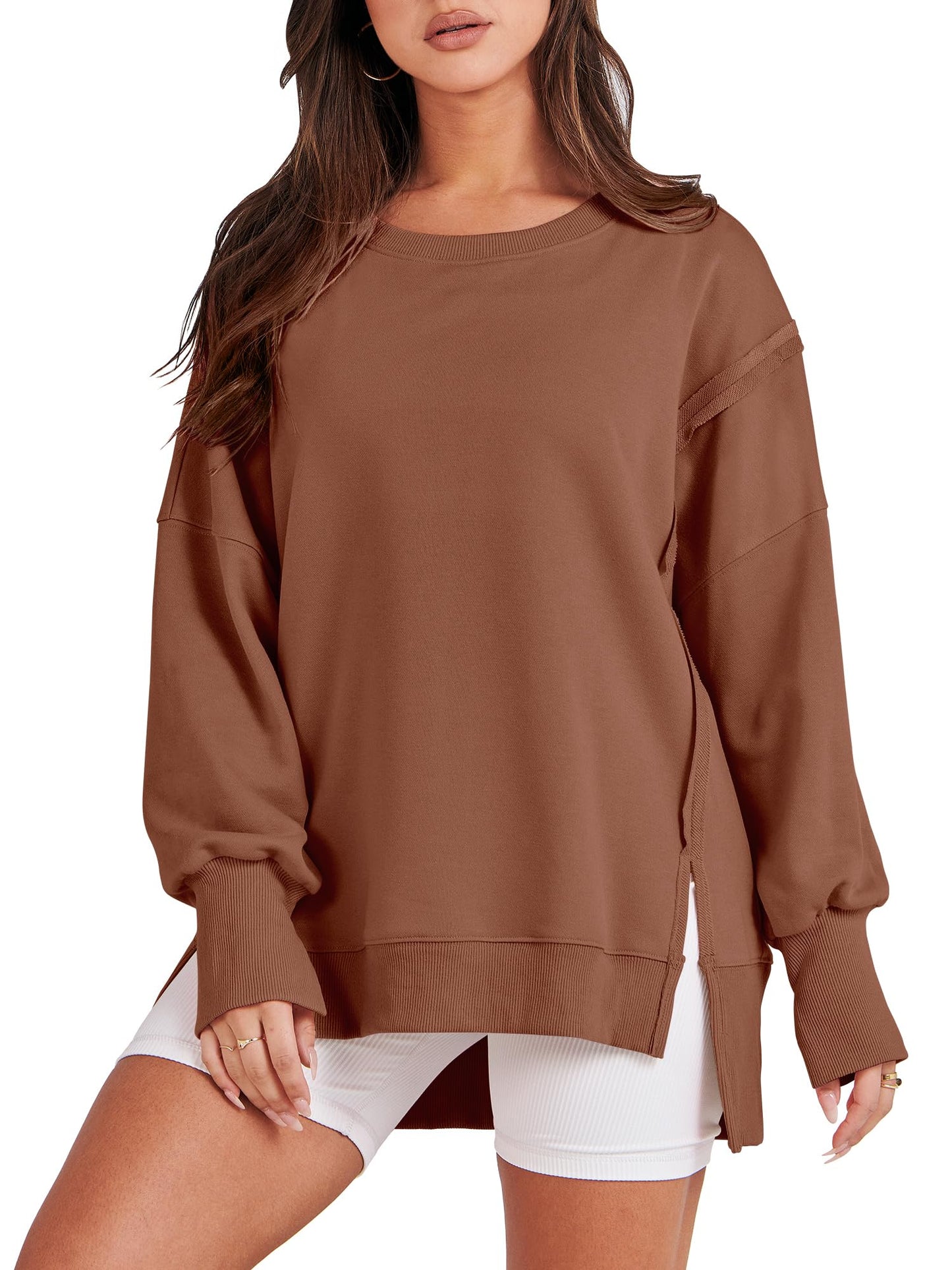 ✨ Women's Oversized Crew Neck Sweatshirt Slit Pullover