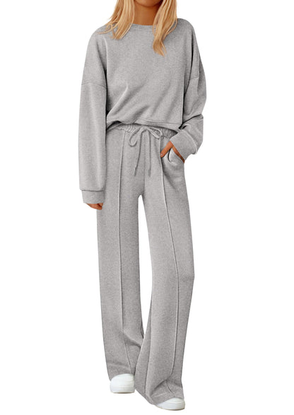 2 Piece Sets For Women Trendy Long Sleeve Sweatshirt Wide Leg Pants Loungewear Set