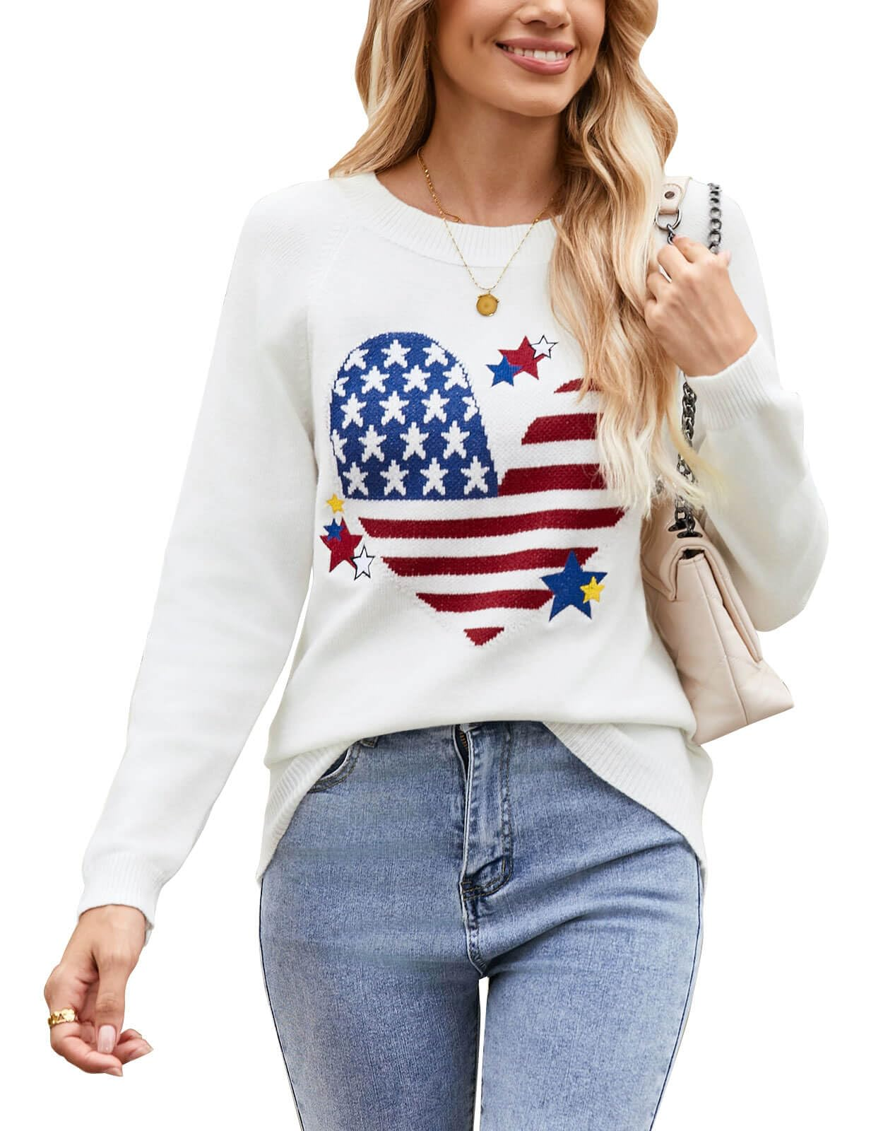 Women's Pullover Sweaters Long Sleeve Front Ribbed Knitted Cute Heart Sweater
