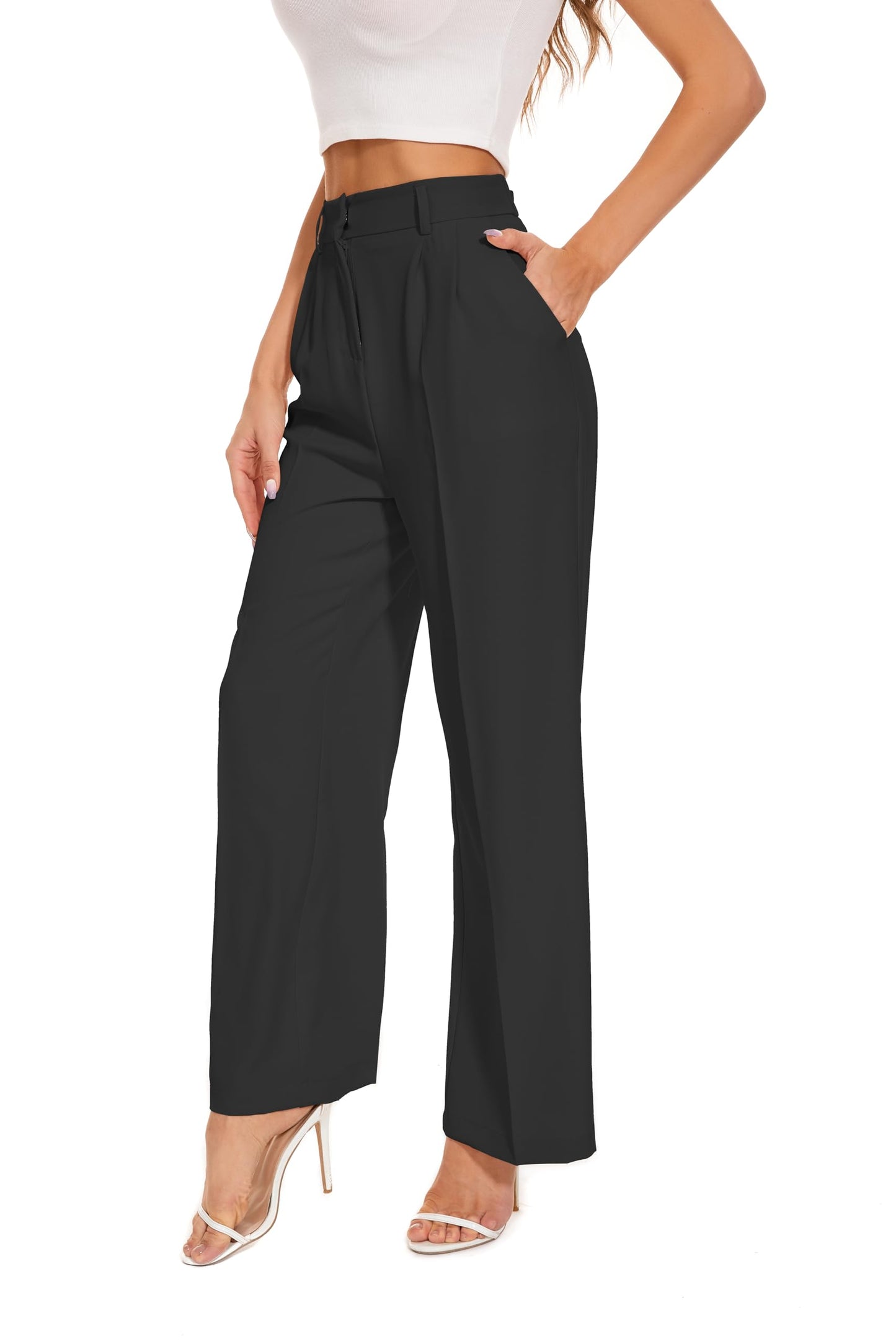 2024 Women's High Elastic Waist Back Straight Suit Wide Leg Pants(Buy 2 Free Shipping)