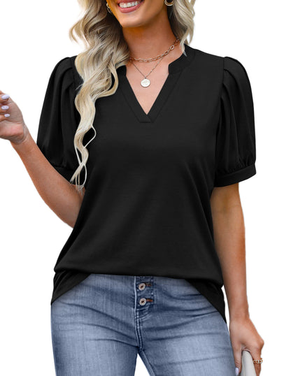 ✨Women's Pleated Puff Sleeve V Neck Tunic Tops