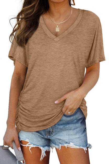 ✨Women's Short Sleeve V Neck Dolman Tops with Side Shirring