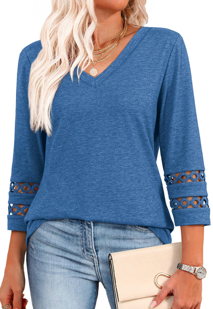 ✨Womens 3/4 Length Sleeve Tops Trendy V Neck T Shirts