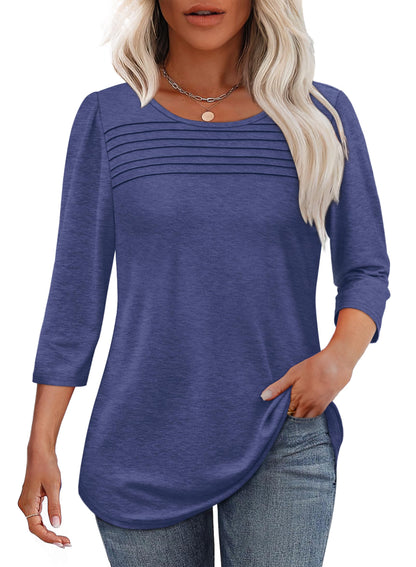 ✨ Women's 3/4 Length Sleeve Top Pleated Front T-Shirt