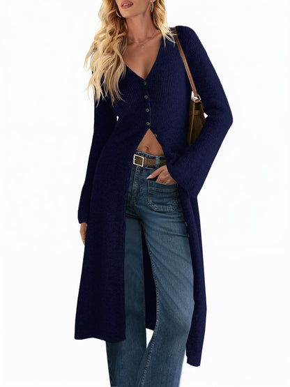 Women's V Neck Bell Sleeve Maxi Knit Cardigan