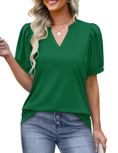 ✨Women's Pleated Puff Sleeve V Neck Tunic Tops