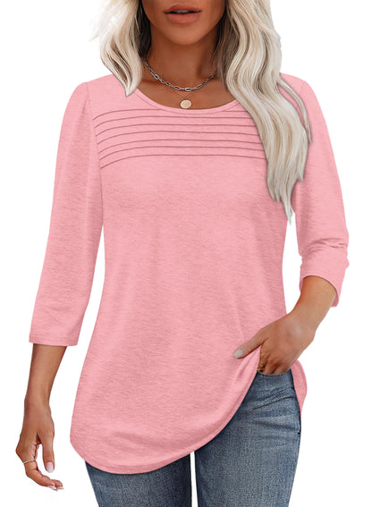 ✨ Women's 3/4 Length Sleeve Top Pleated Front T-Shirt