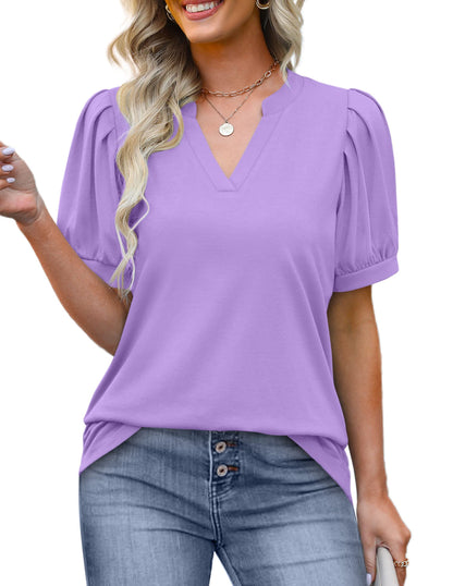 ✨Women's Pleated Puff Sleeve V Neck Tunic Tops