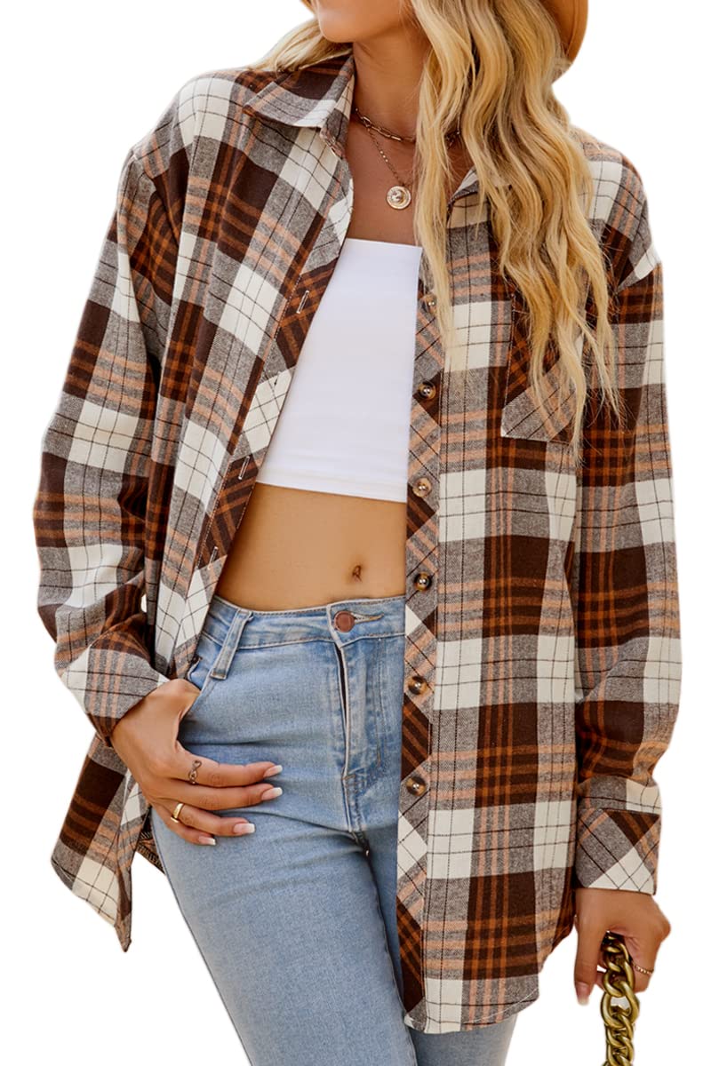 Women's Button Down Flannel Shirts Plaid Shacket