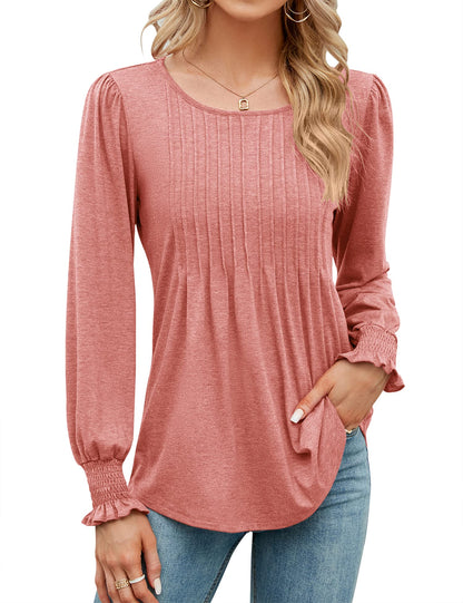 ✨Fall New Women's Pleated Puff Long Sleeve Tunic Tops