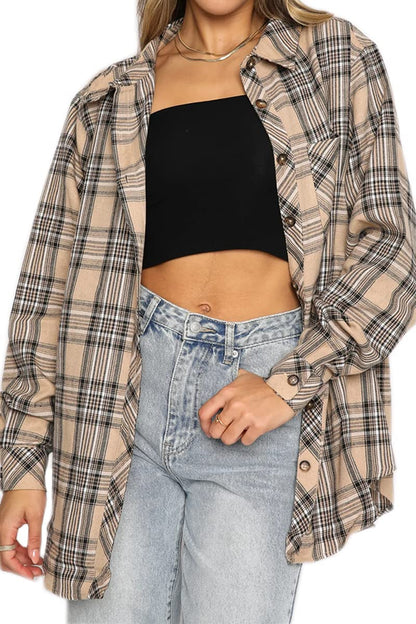 Women's Button Down Flannel Shirts Plaid Shacket