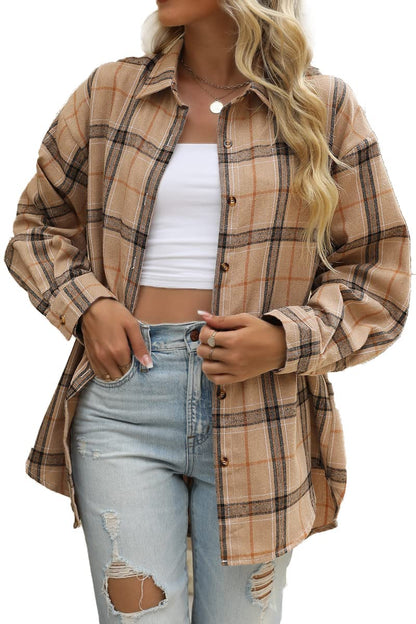 Women's Button Down Flannel Shirts Plaid Shacket