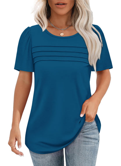 ✨Women's Short Sleeve Pleated Front Scooped Neck Tops