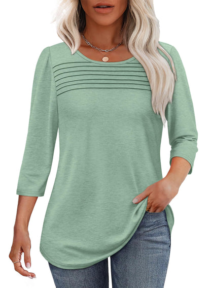 ✨ Women's 3/4 Length Sleeve Top Pleated Front T-Shirt