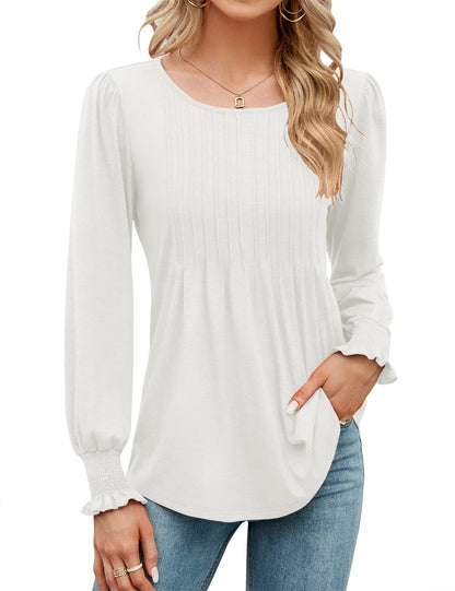 ✨Fall New Women's Pleated Puff Long Sleeve Tunic Tops