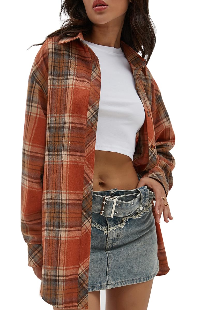 Women's Button Down Flannel Shirts Plaid Shacket