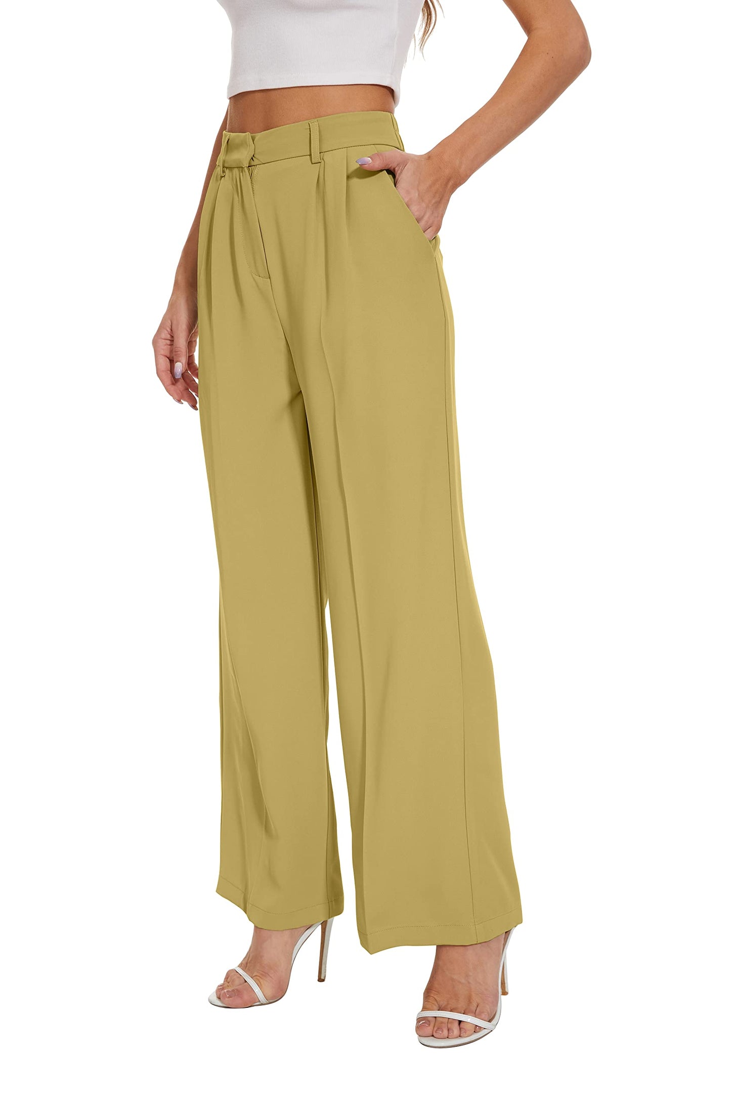 2024 Women's High Elastic Waist Back Straight Suit Wide Leg Pants(Buy 2 Free Shipping)