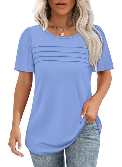 ✨Women's Short Sleeve Pleated Front Scooped Neck Tops