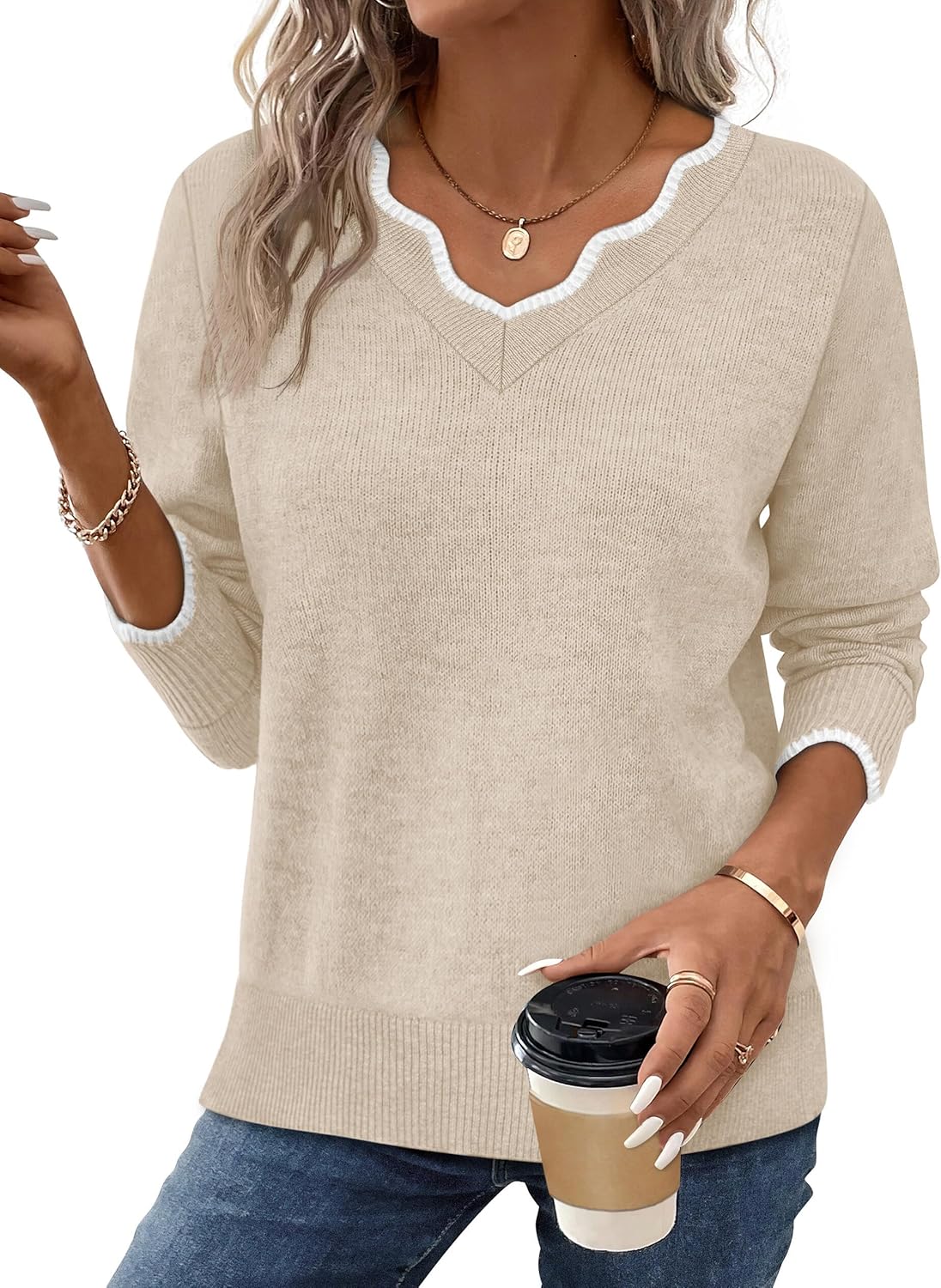 ✨Womens Cozy Lightweight V Neck Sweaters Pullover