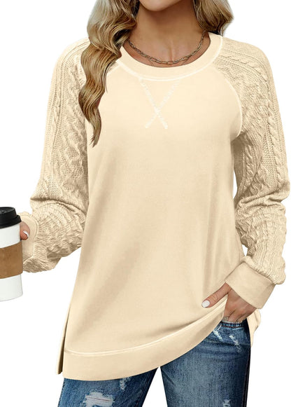 Womens  Lightweight Cable Knit Sleeve Shirts Trendy Fall Tunic Tops