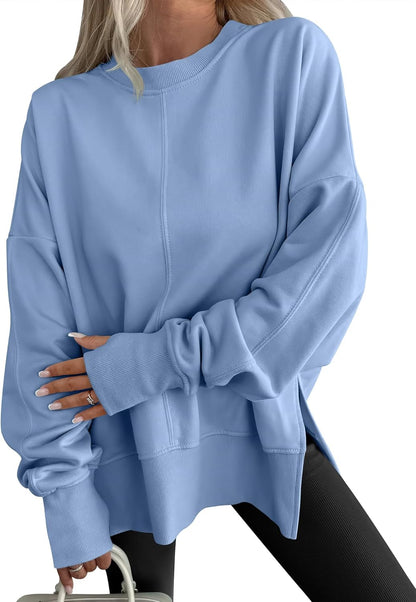 ✨Womens Oversized Thumbhole Long Sleeve Side Slit Pullover Top